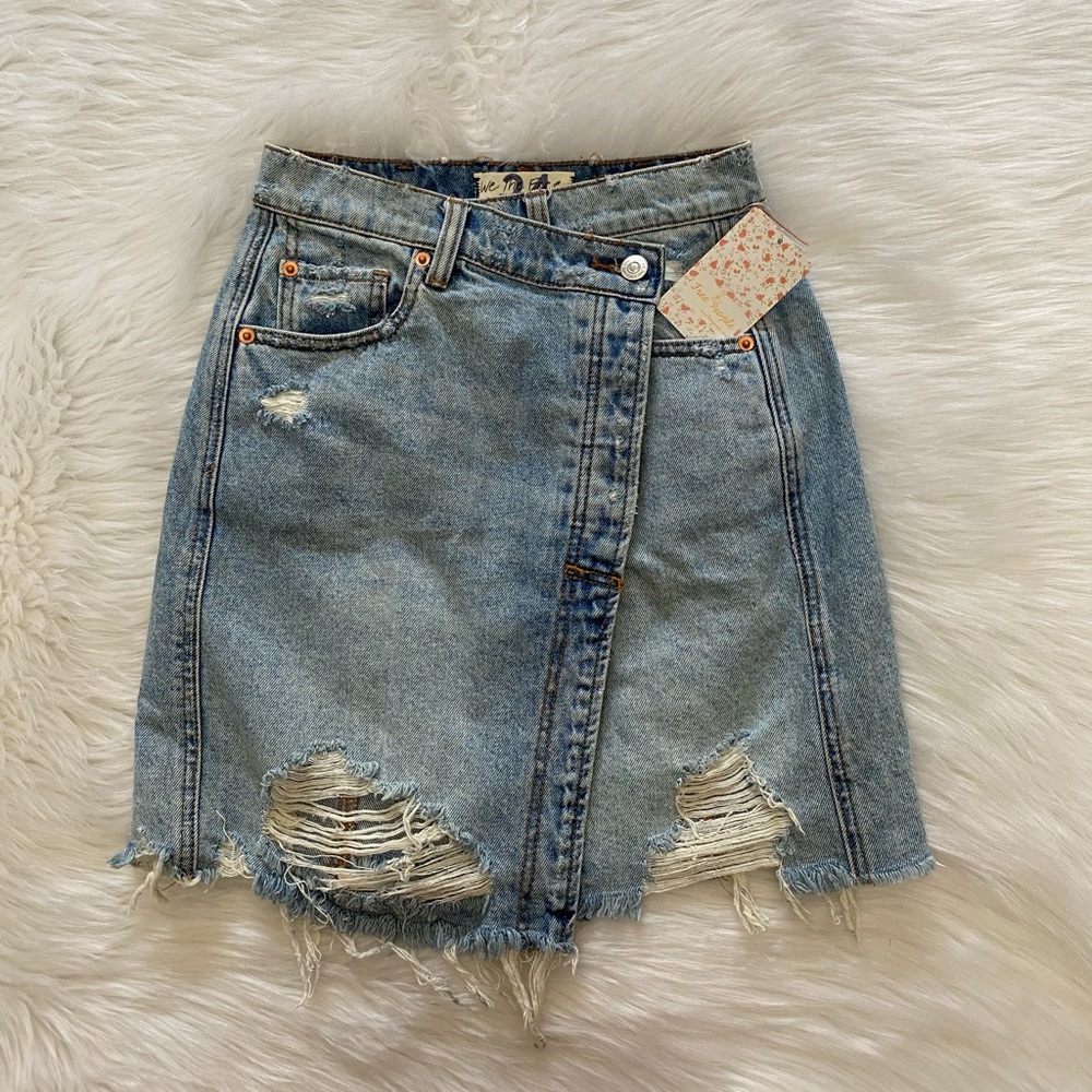 NEW wTag-FREE PEOPLE Surf’s Up Wrap Denim Skirt 24